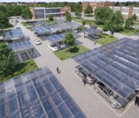 Zu sehen ist ein Solar Carport von Sopago, mit dem System können Betreiber auch die Photovoltaik-Pflicht erfüllen, die immer mehr Bundesländer einführen.