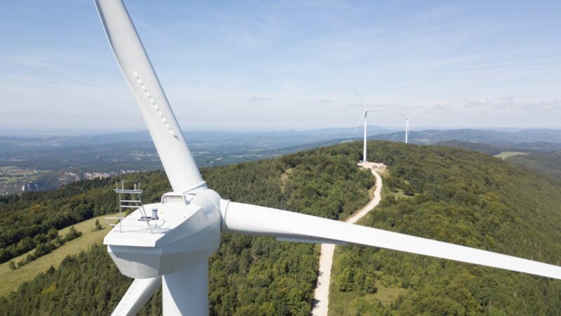 Luftbild von Windenergie-Kraftwerk