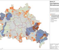 Eine Berlin-Karte zeigt die ersten Ergebnisse der Wärmeplanung, Wärmespeicher sind für ein klimaneutrales Berlin wichtig.