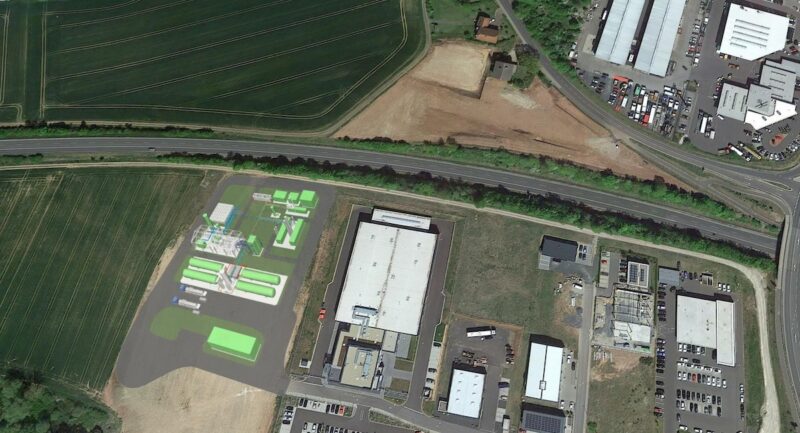 Luftbild zeigt in Grün, wo die Biogas-LNG-Anlage enstehen soll