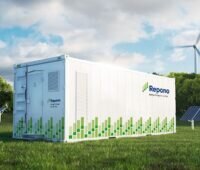 Im Bild ein Speichercontainer von Repono, das Unternehmen will Großspeichersysteme in Europa betreiben.