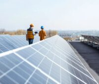 Photovoltaik-Anlange auf einem Flachdach. Rheinland-Pfalz führt eine Solarpflicht für Gewerbe-Neubauten ein.