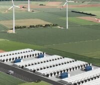 Eine Animation zeigt den geplanten Großspeicher von Rolls-Royce für den Batteriepark Zeewolde.