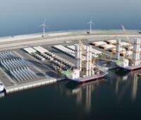 Animation des geplanten Wind-Offshore-Terminals in Rotterdam.