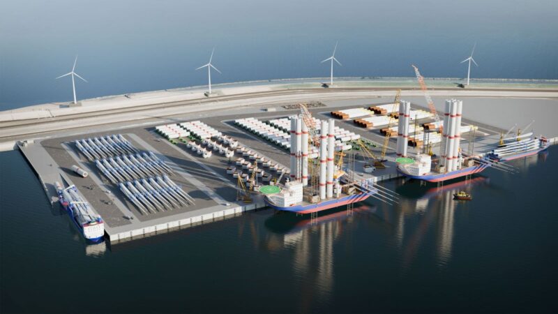 Animation des geplanten Wind-Offshore-Terminals in Rotterdam.