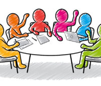 Bunte Strichmännchen um einen Tisch - Stakeholder-Dialog und ein Leitfaden sollen die Wärmeplanung erleichtern