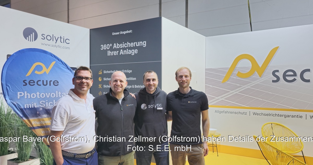 Vertreter von S.E.E. und Golfstrom vereinbaren Zusammenarbeit von PV Secure, Solytic und Golfstrom Energy.
