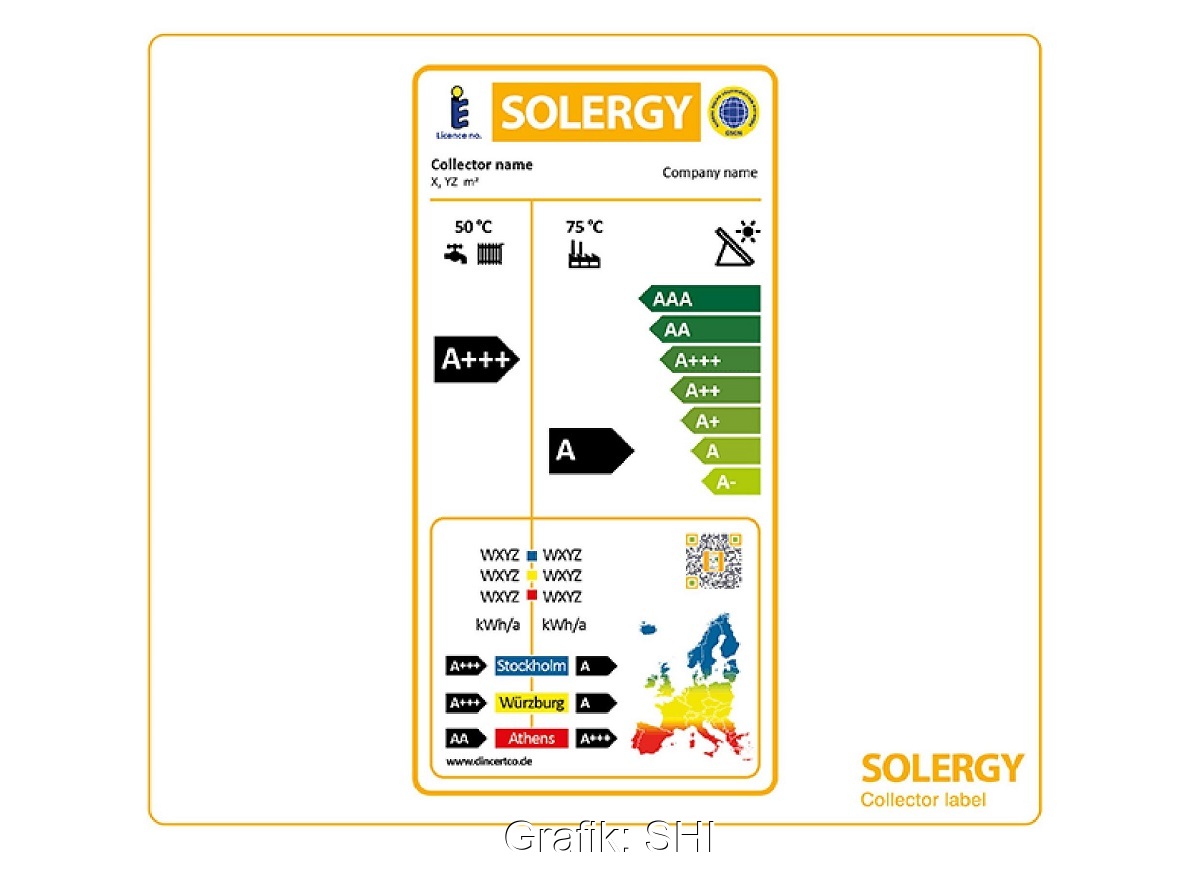 Zu sehen ist das Solarkollektor-Label Solergy.