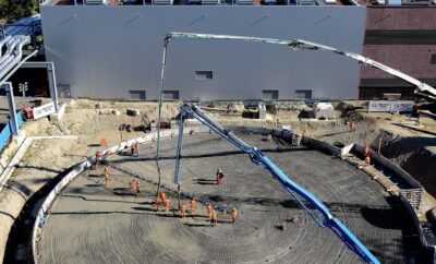 Im Bild die Betonarbeiten für das Fundament des neue Wärmespeicher für die Münchner Wärmewende.
