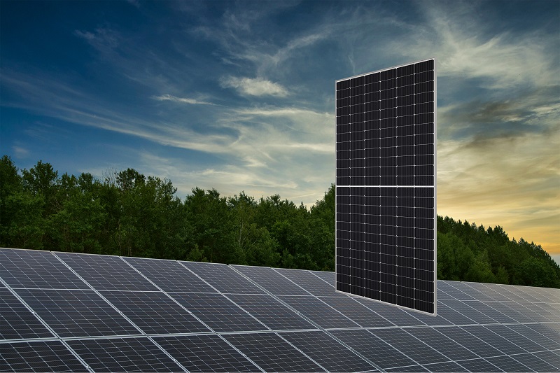 Zu sehen ist das Halbzellen-PV-Modul NU-JD540 von Sharp, das in Photovoltaik-Solarparks zum Einsatz kommen soll.