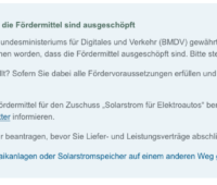 Screenshot von KfW Webseite - Solar-Wallbox-Förderung ist erschöpft