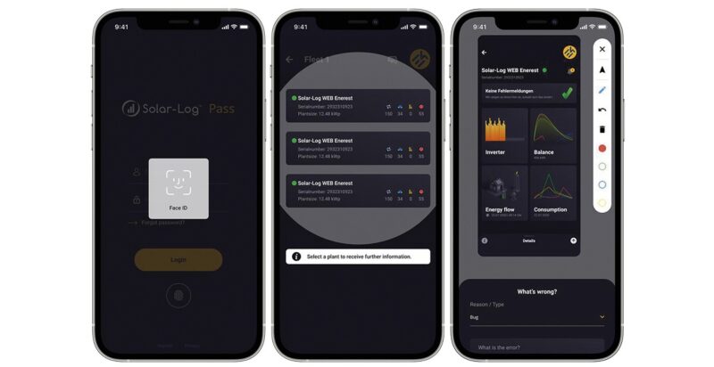 In der neuen Version der Photovoltaik-Monitoring-App Enerest ToGo von Solar-Log können sich die Benutzer:innen mit einem biometrische Login anmelden.