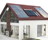 Im Bild eine Grafik eines Hauses mit Photovoltaik und Wärmepumpe, Wärmepumpen Süddeutschland vertreibt Zewotherm-Wärmepumpe exklusiv.