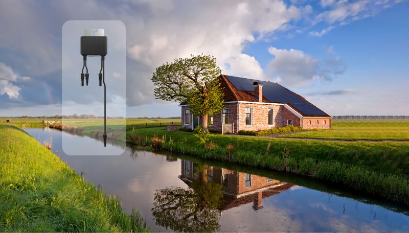 Bearbeitetes Foto mit Einzlehaus im Grünen sowie einem animierten Stecker im Vordergrund.