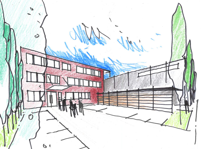 Zeichnung eines Gebäudes - das neues Solarforschungszentrum am ISC Konstanz