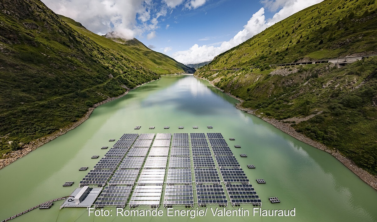 Floating-PV auf dem Stausee Bourg-Saint-Pierre, Photovoltaik-Freiflächenanlagen sind laut Schweizer Solarmonitor kaum gebaut worden.