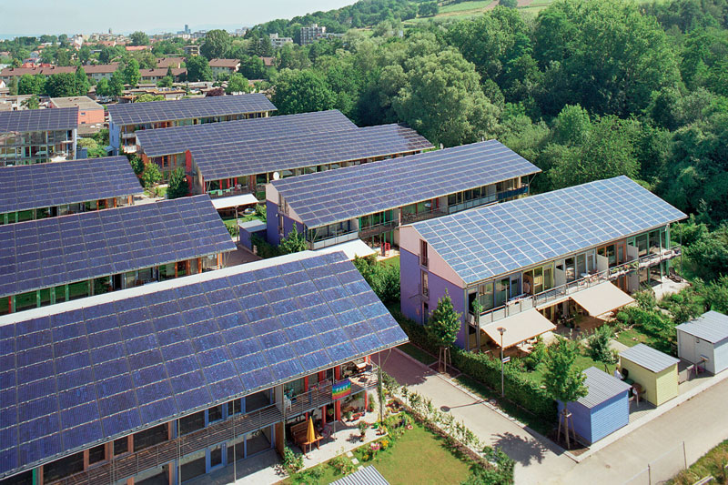 Solarsiedlung des Architekten Rolf Disch in Freiburg - Luftaufnahme