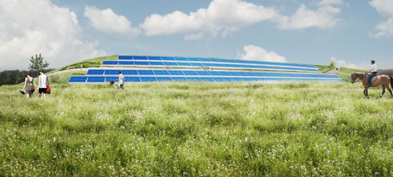 Im Bild die Visualisierung der zukünftigen Solarthermie-Anlage der Wärmeversorgung Killberg-IV in Hechingen. Es handelt sich hier nicht und eine solar-unterstützte sondern solar-gestützte Fernwärme