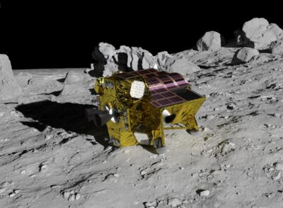 Im Bild das Raumfahrzeug SLIM, das auf dem Mond gelandet ist und mit Solarzellen von Sharp ausgestattet ist.