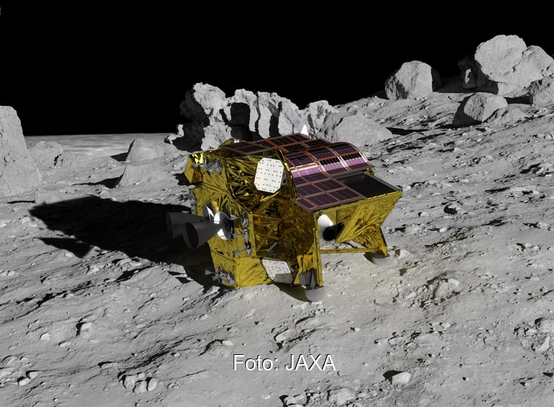 Im Bild das Raumfahrzeug SLIM, das auf dem Mond gelandet ist und mit Solarzellen von Sharp ausgestattet ist.