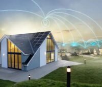 Eine Grafik Häuser, die mit Linien verbunden sind, die Solarstromspeicher-Tauschaktion von Sonnen soll vernetzte Batterien fördern.