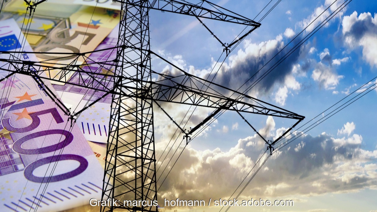 Strommast und Geldscheine - Symbol für Energiepreise