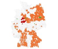 Eine Deutschlandlandkarte zeigt die Bewertung der Verteilnetzbetreiber in ihrem Umgang mit gemeinschaftlicher Solarstromnutzung.