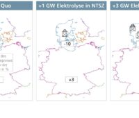 Eine Karte zeigt wie sich die Strompreise in der NTSZ und dem Rest Deutschlands entwickeln würden, wenn sich Hamburg und Schleswig-Holstein mit Dänemark-West von der einheitlichen Strompreiszone abkoppeln würden.