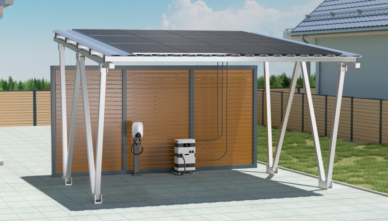 Im Bild eine Grafik vom Solarcarport zum Selberbauen von Sunlit.