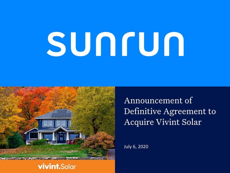 Sunrun erwirbt Vivint Solar im Rahmen einer All-Stock-Transaktion. Zu sehen ist das Deckblatt des Übernahme-Prospekts.