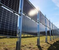 Zu sehen sind vertikale aufgeständerte Module, eine der untersuchen Bauformen in der Studie des TFZ zur Agri-Photovoltaik.