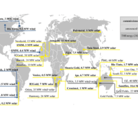 Weltkarte mit Angaben zu Solar- und Windnutzung in Minen