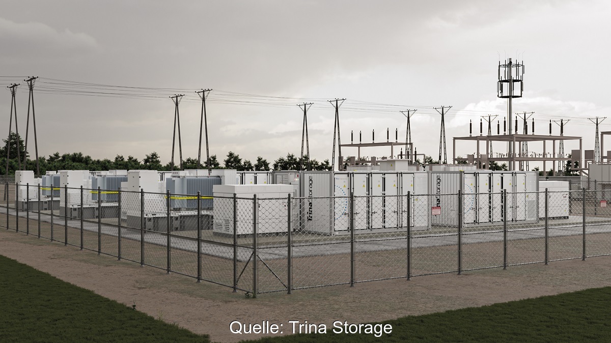 Im Bild Container mit dem Batteriespeicher Elementa 2 von Trina Storage.