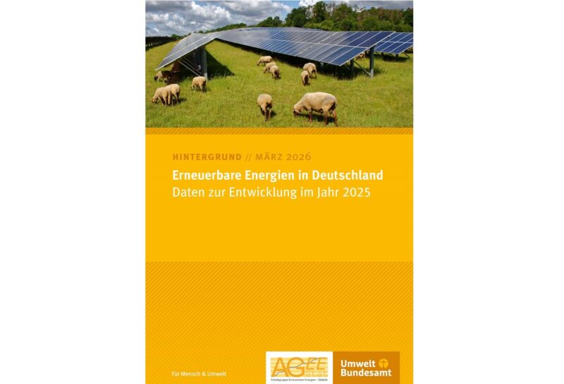 Das leuchtend gelbe Cover der Studie „Erneuerbare Energien in Deutschland – Daten zur Entwicklung im Jahr 2025“ des Umweltbundesamtes.