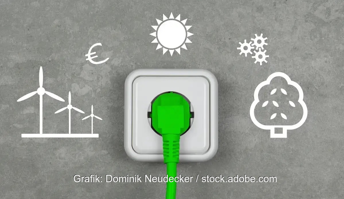 Ein grüner Schuko-Stecker, ein Balkonkraftwerk (Steckersolargerät) darf nach der neuen VDE-Produktnorm mit einem modifizierten Schuko-Stecker ausgestattet werden.