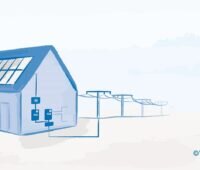 Zu sehen ist eine schematische Darstellung eines Hauses mit Photovoltaik, die PV-Module könnten von Meyer Burger stammen.