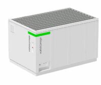 Eine graue Box - die Redox-Flow-Batterie im Komplettsystem