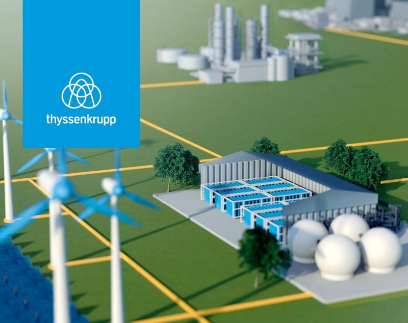 Zu sehen ist eine Grafik, die schematisch die Einbindung der Wasserelektrolyse von Thyssenkrupp in das Energiesystem zeigt.