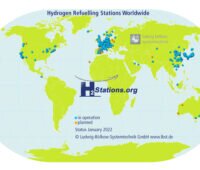Weltkarte mit Wasserstoff-Tankstellen