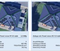 Im Bild eine Planung mit dem XS-Solarmodul von Solarwatt im Vergleich zur Standardgröße.
