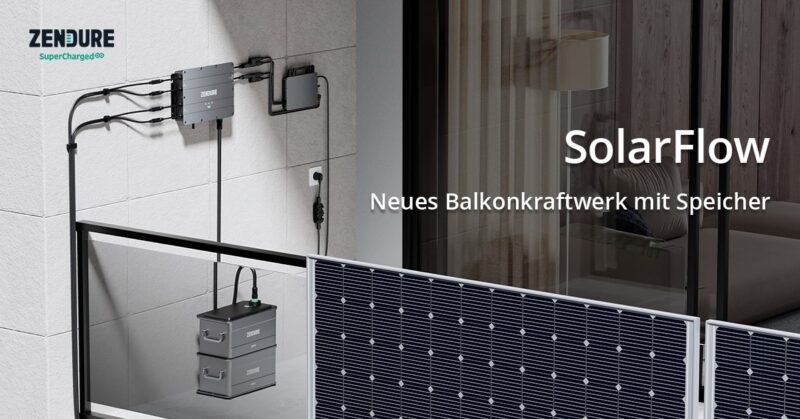 Balkon mit Balkonkraftwerk SolarFlow und engeschlossenem Speicher von Zendure