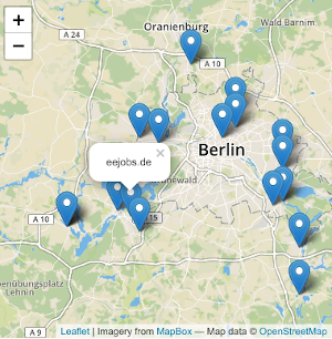 Beispielhafter Kartenausschnitt von Solarfirmen im Raum Berlin