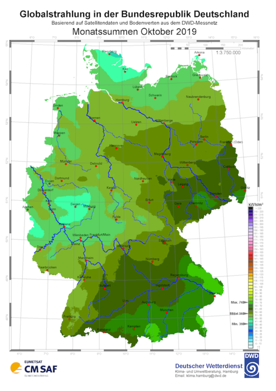 Strahlungsdaten Oktober 2019 vom Deutschen Wetterdienst