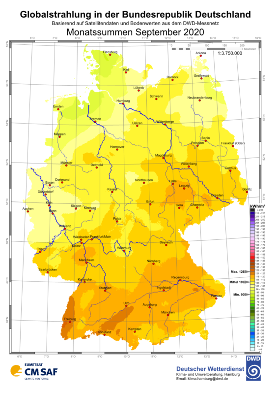 Deutschlandkarte mit Strahlungsdaten