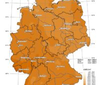 Deutschlandkarte mit Verteilung der globalen Strahlungsdaten für April 2026