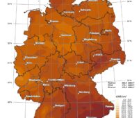 Deutschlandkarte mit Verteilung der globalen Strahlungsdaten für Mai 2026