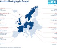 Zu sehen ist eine Europakarte mit der geplanten Batteriezellenfertigung in Europa.