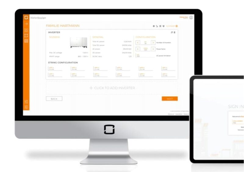 Zu sehen ist ein Bildschirm mit der Photovoltaik-Auslegungssoftware iSolarDesign.