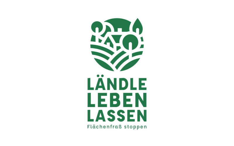 Ein Logo mit Landwirtschaft und Bäumen für die Initiative Ländle leben lassen.