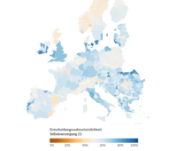 Landkarte Europas, die die Präferenzen für Erneuerbare Energien zeigt.